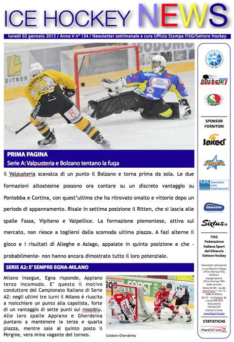 Newsletter Hockey del 2 gennaio 2012