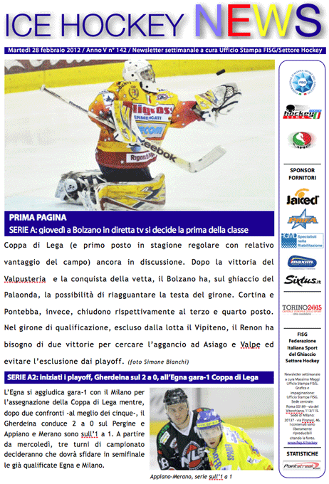 Newsletter Hockey del 28 febbraio 2012