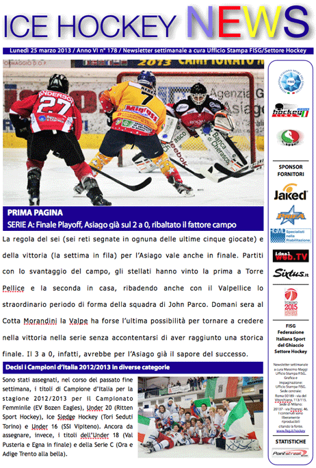 Newsletter Hockey del 25 marzo 2013