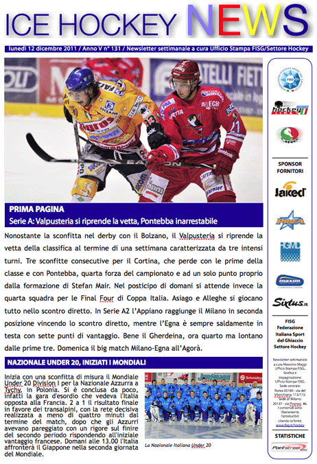Newsletter Hockey del 12 dicembre 2011