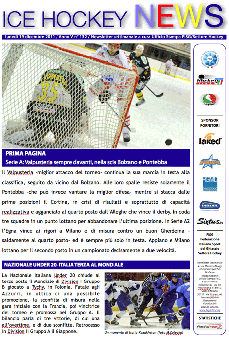 Newsletter Hockey del 19 dicembre 2011